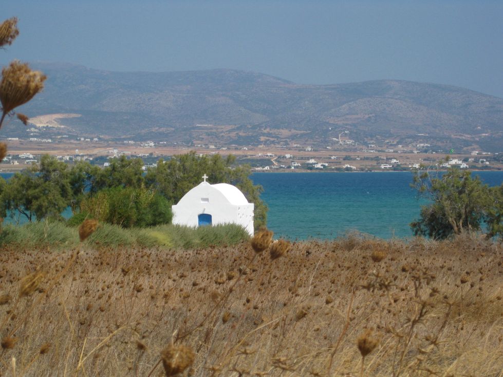 Church at  Antiparos, with Paros, in the background